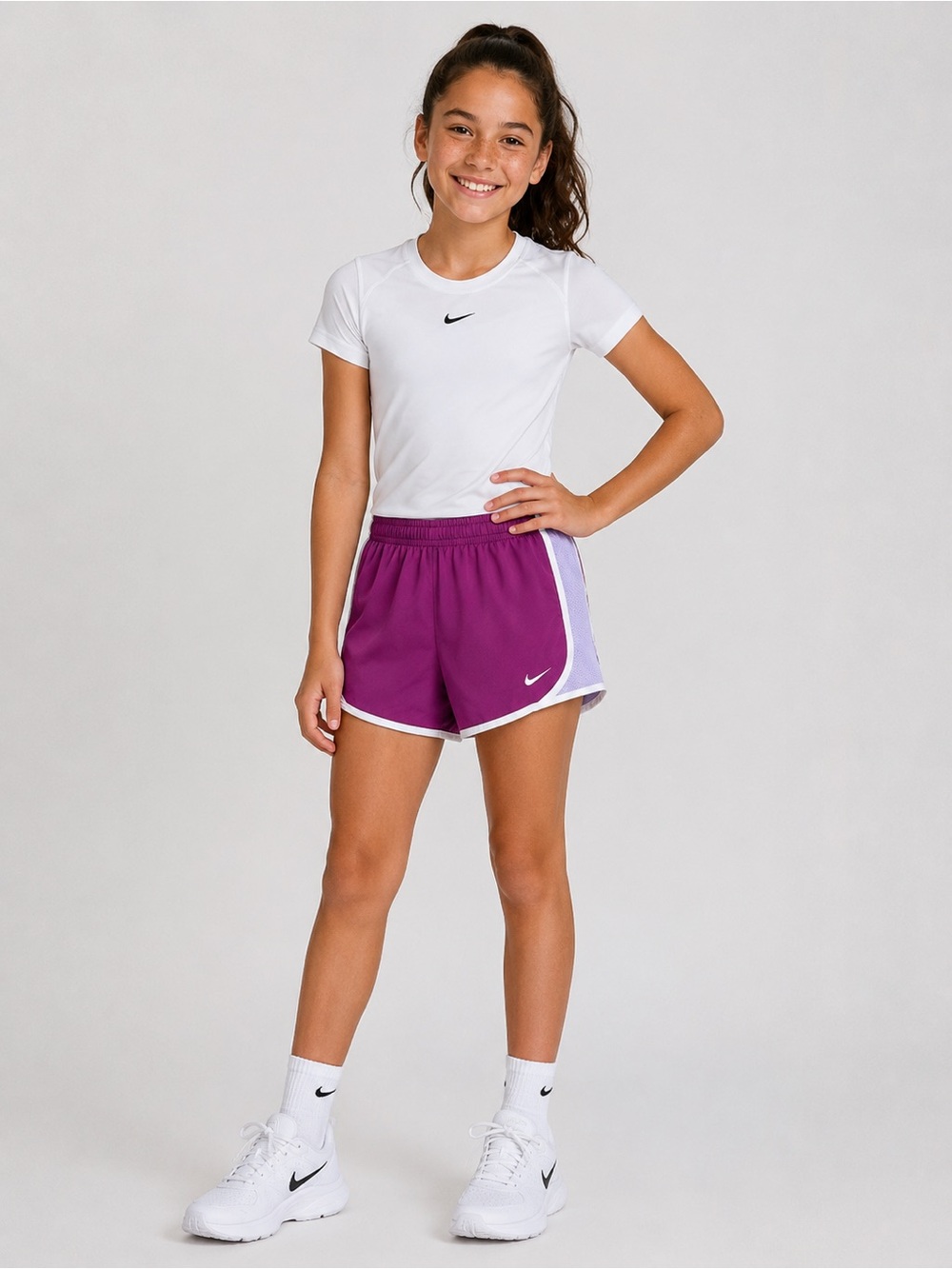 Nike Girls Plum Athletic Shorts with White Trim Size L